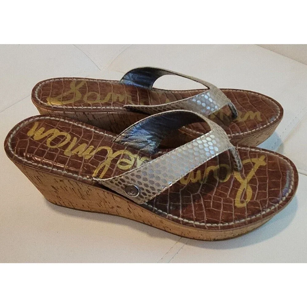 SAM EDELMAN Womens Shoes Leather Espadrille Platform cork Wedge Sandals ROMY 9 M